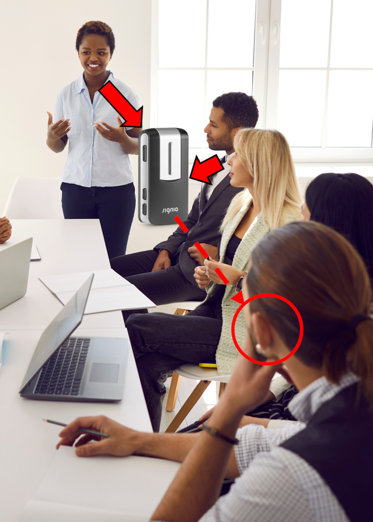 補聴器専用のマイクは、例えば会議の場合とても便利です。